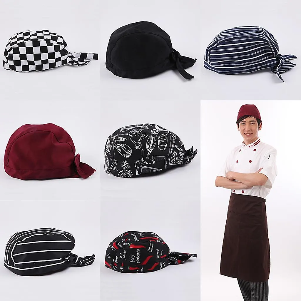 4xcatering Chef's Headwrap Bandana Hat Head Do Tied Caps Black White Check