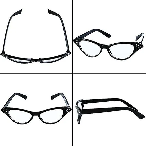 6 Pack 50s Set Chiffon Scarf Cat Eye Glasses Bandana Tie Headband Earrings - Snngv