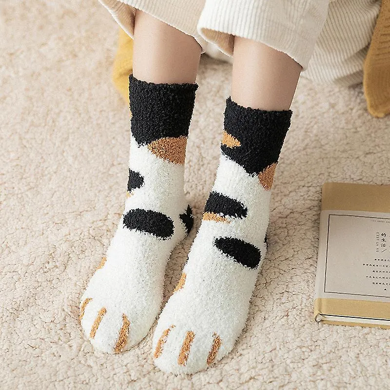 6pairs Winter Women Thick Coral fleece Warm Socks Animal Cat Paw Cute Socks