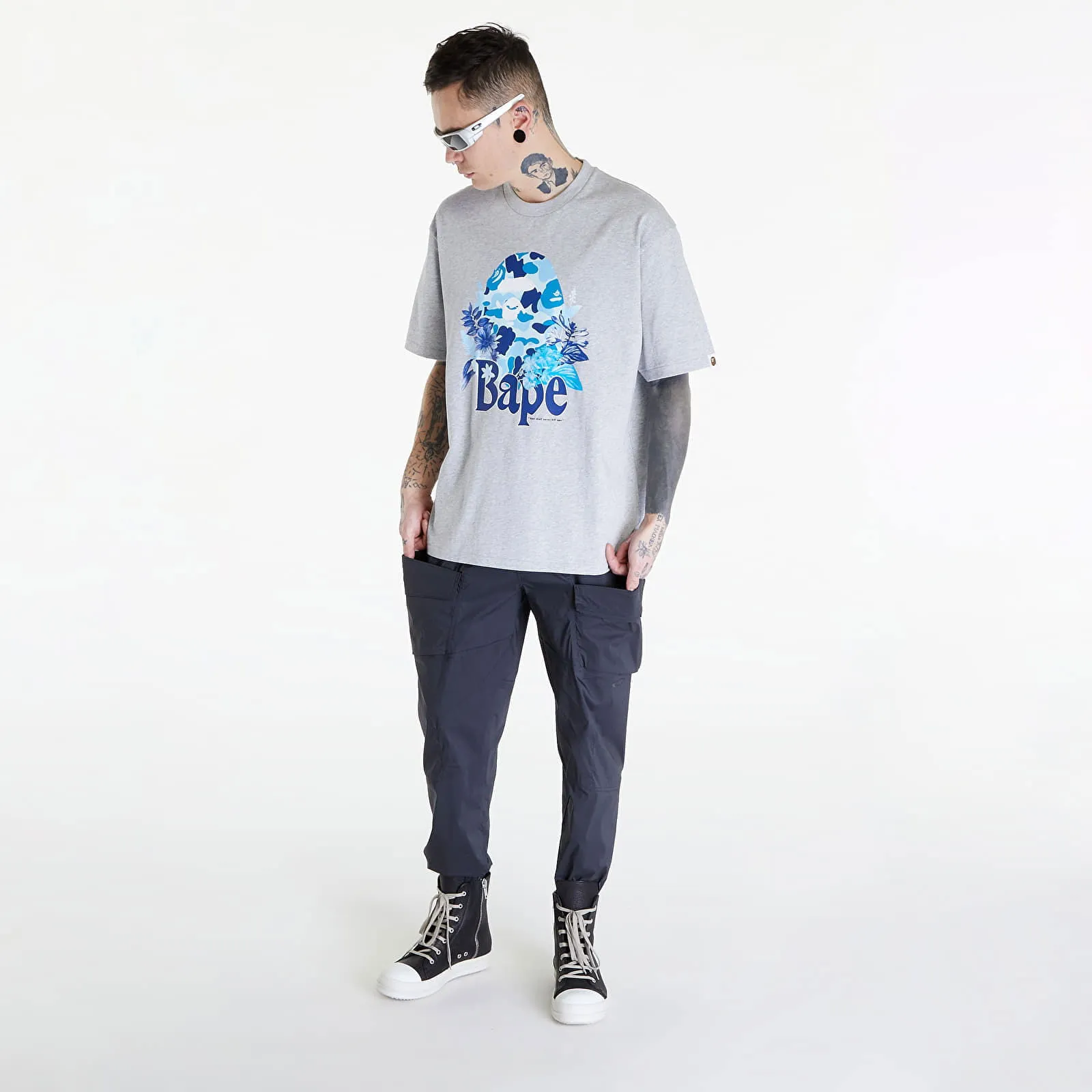 BAPE A BATHING APE Flora Big Ape Head Relaxed Fit Tee Gray