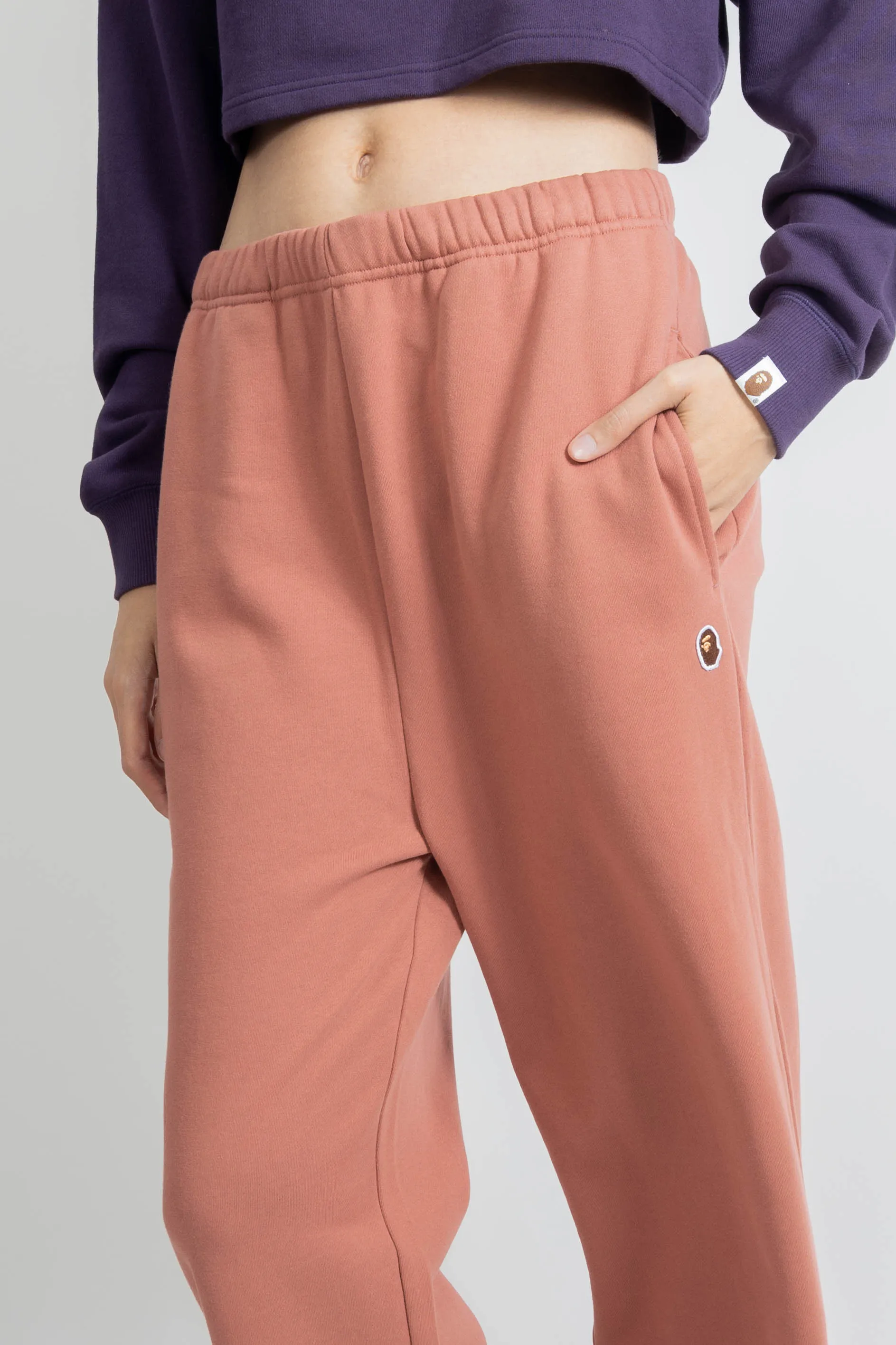 Bape Women Ape Head One Point Wide Sweat Pants L Pink J