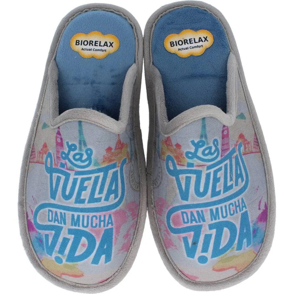BioRelax - Zapatillas de Casa Mujer "Las Vueltas Dan Mucha Vida" Índigo
