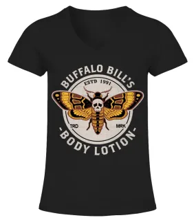 Buffalo Bill's Body Lotion - Death s Head Moth - Horror - Distressed Vintage Design Camiseta cuello pico Mujer