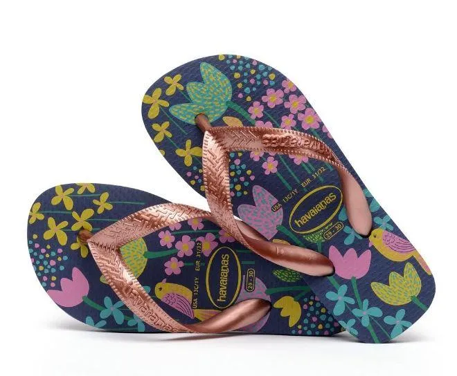 Chanclas Havaianas Kids Flores CF Niñas Azul/Dorado