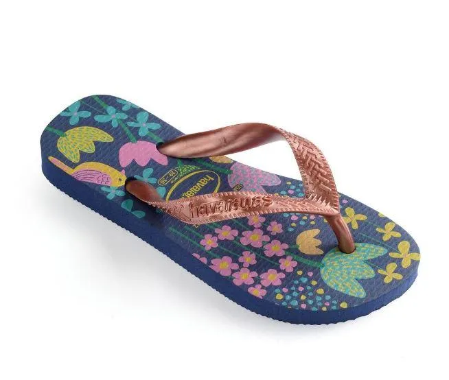 Chanclas Havaianas Kids Flores CF Niñas Azul/Dorado