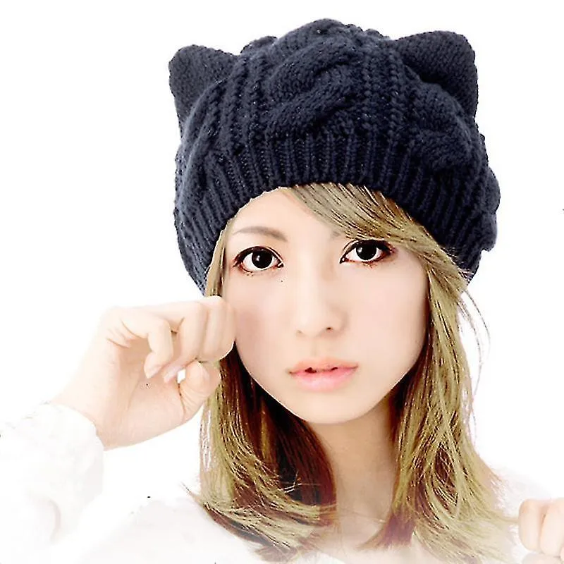 Cute Woollike Knitted Cat Kitty Ears Women Lady Girl Headgear Crochet Christmas Hats