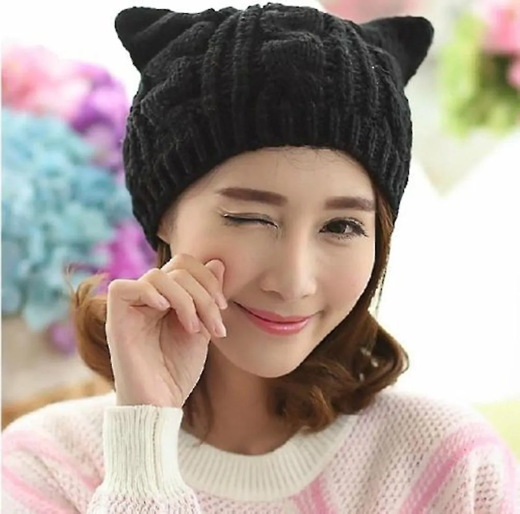 Cute Woollike Knitted Cat Kitty Ears Women Lady Girl Headgear Crochet Christmas Hats