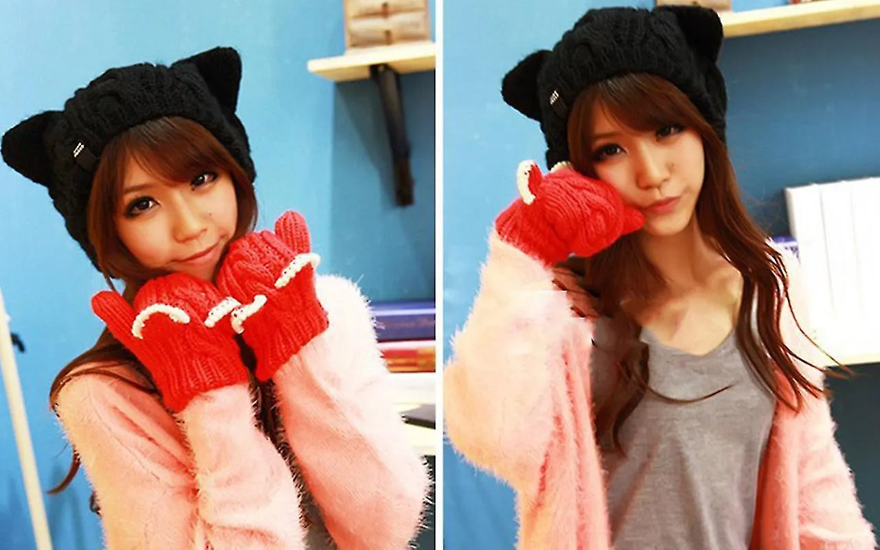 Cute Woollike Knitted Cat Kitty Ears Women Lady Girl Headgear Crochet Christmas Hats