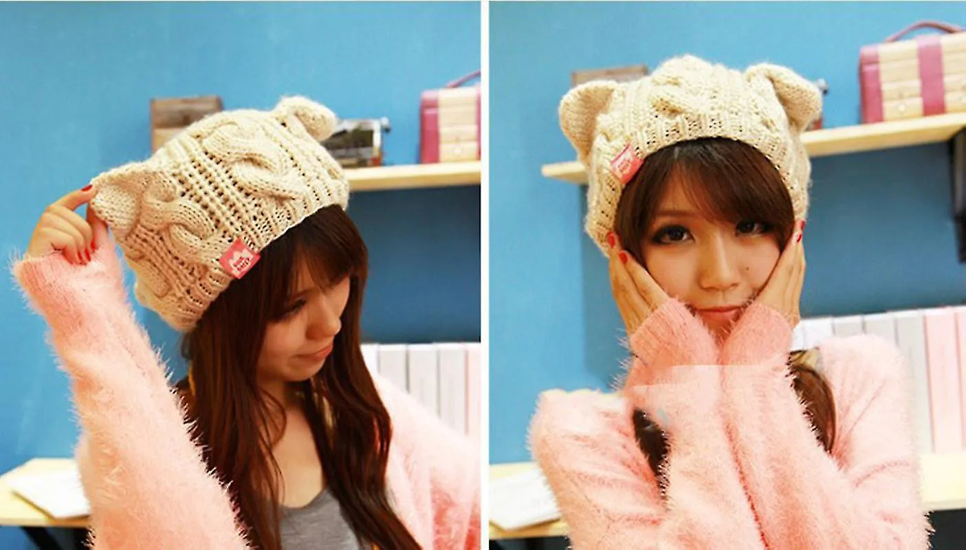 Cute Woollike Knitted Cat Kitty Ears Women Lady Girl Headgear Crochet Christmas Hats