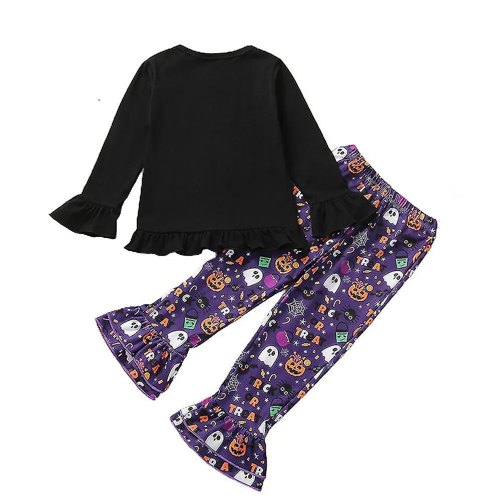 Kids Girls Halloween Long Sleeve Ruffle Tops + Flared Long Pants Outfit Sets