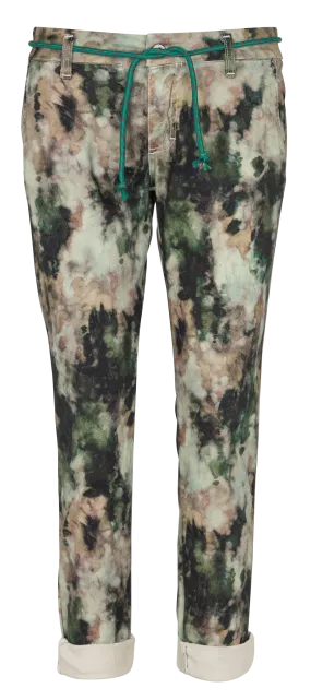 Pantalón chino de algodón mezclado estampado en beige