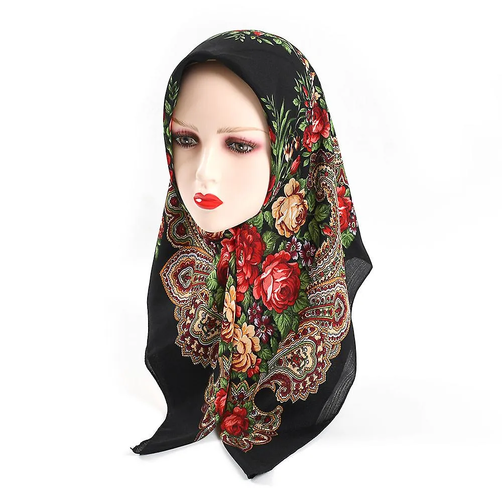 Russian Scarf Ukraine Handkerchief Women Head Bands Square 80x80cm Ethnic Floral Pattern Flower Neck Head Scarf Hijab Hood Scarf