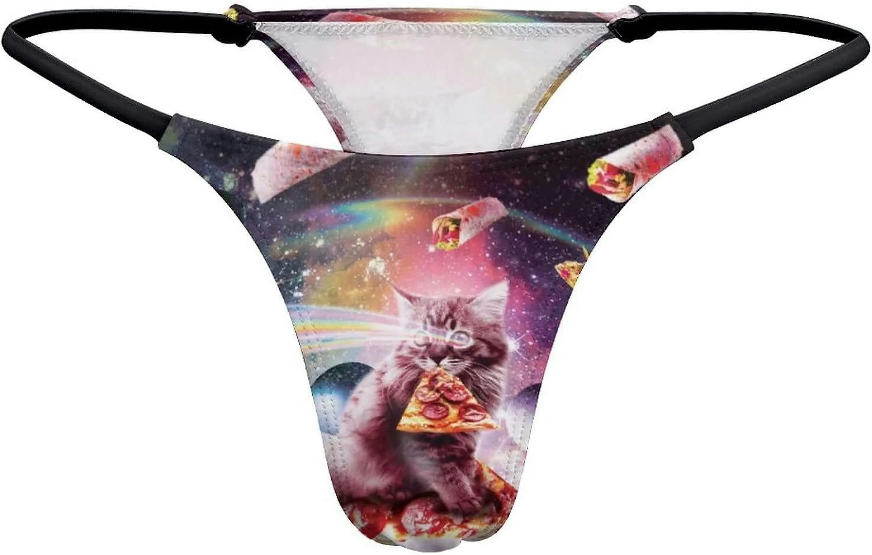 Space Cat Riding Pizza Women's Panties G-Strings Thong Sexy T Back PantyGT-155