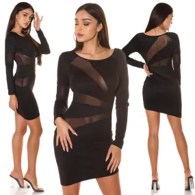 Vestido asimétrico transparencias negro