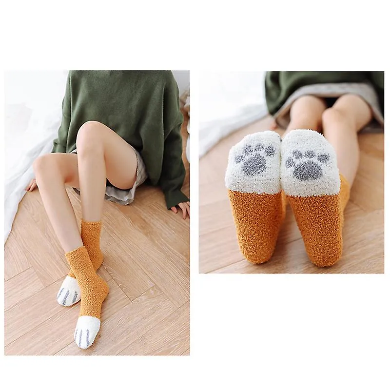 Women's Fuzzy Socks with Cute Cat Pattern Winter Warm Fluffy Calf Socks Birthday Gift