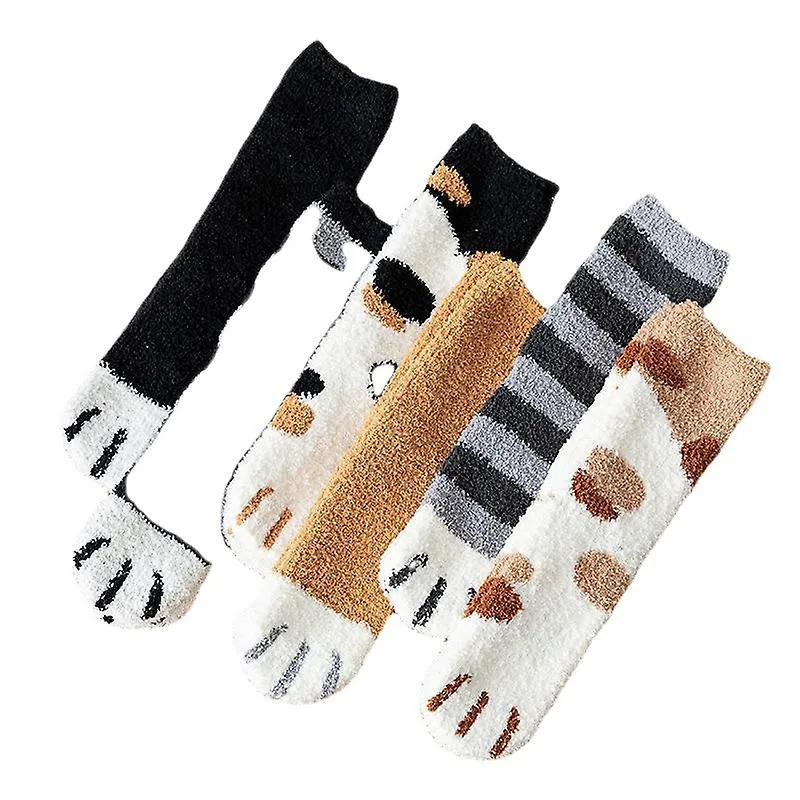 Women's Fuzzy Socks with Cute Cat Pattern Winter Warm Fluffy Calf Socks Birthday Gift