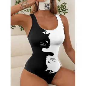 Women's Normal Swimwear One Piece Swimsuit Printing Cat Beach Wear Holiday Bathing Suits -ycy