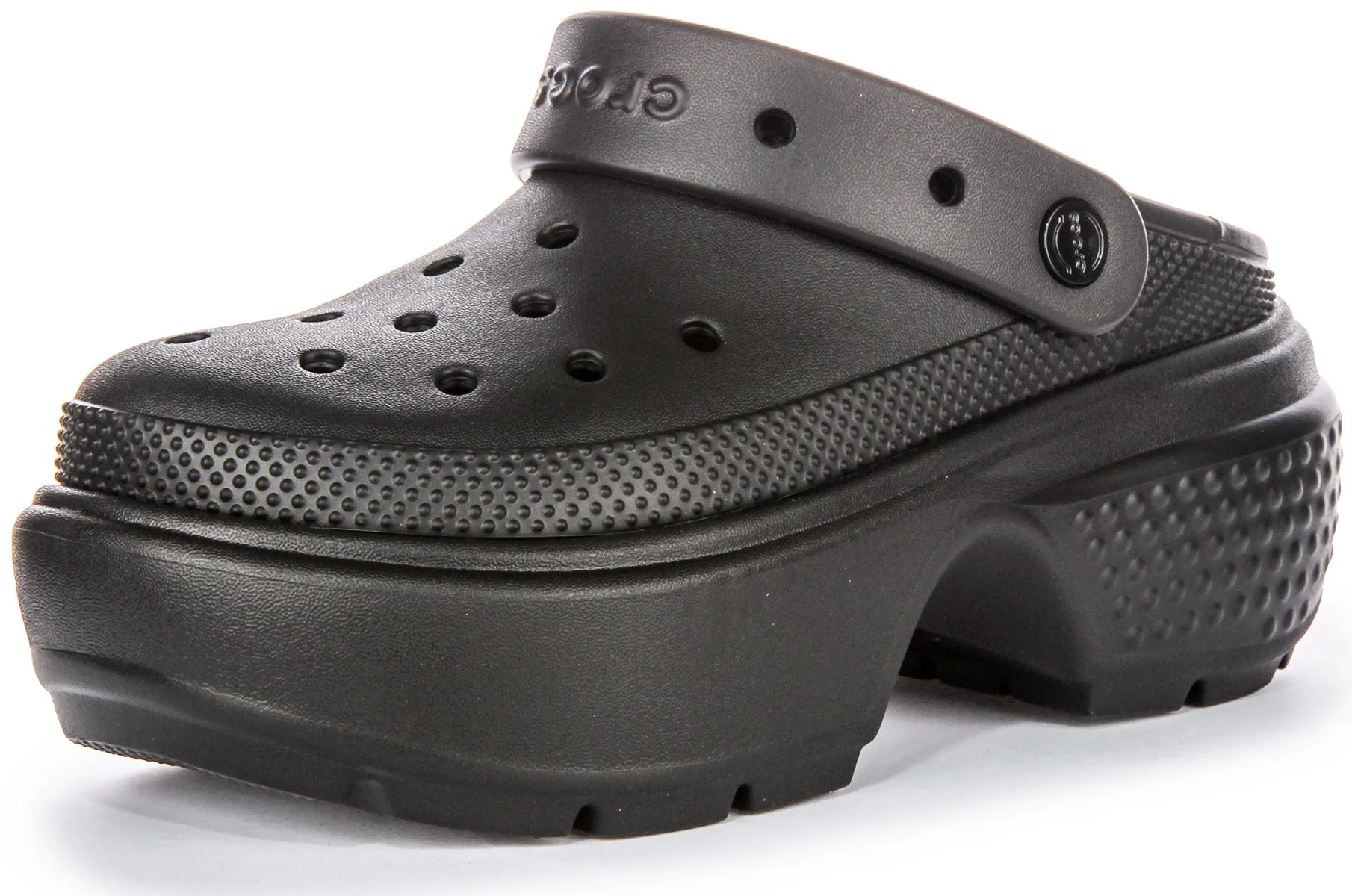 Zoccoli con Suola con Profilo Tacco Pesante in Gomma da Donna Crocs Stomp in Bianco Avorio