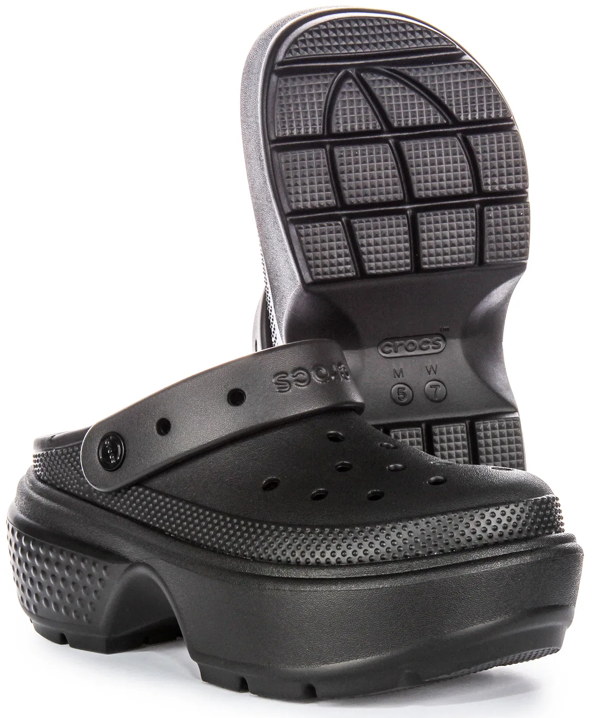 Zoccoli con Suola con Profilo Tacco Pesante in Gomma da Donna Crocs Stomp in Nero